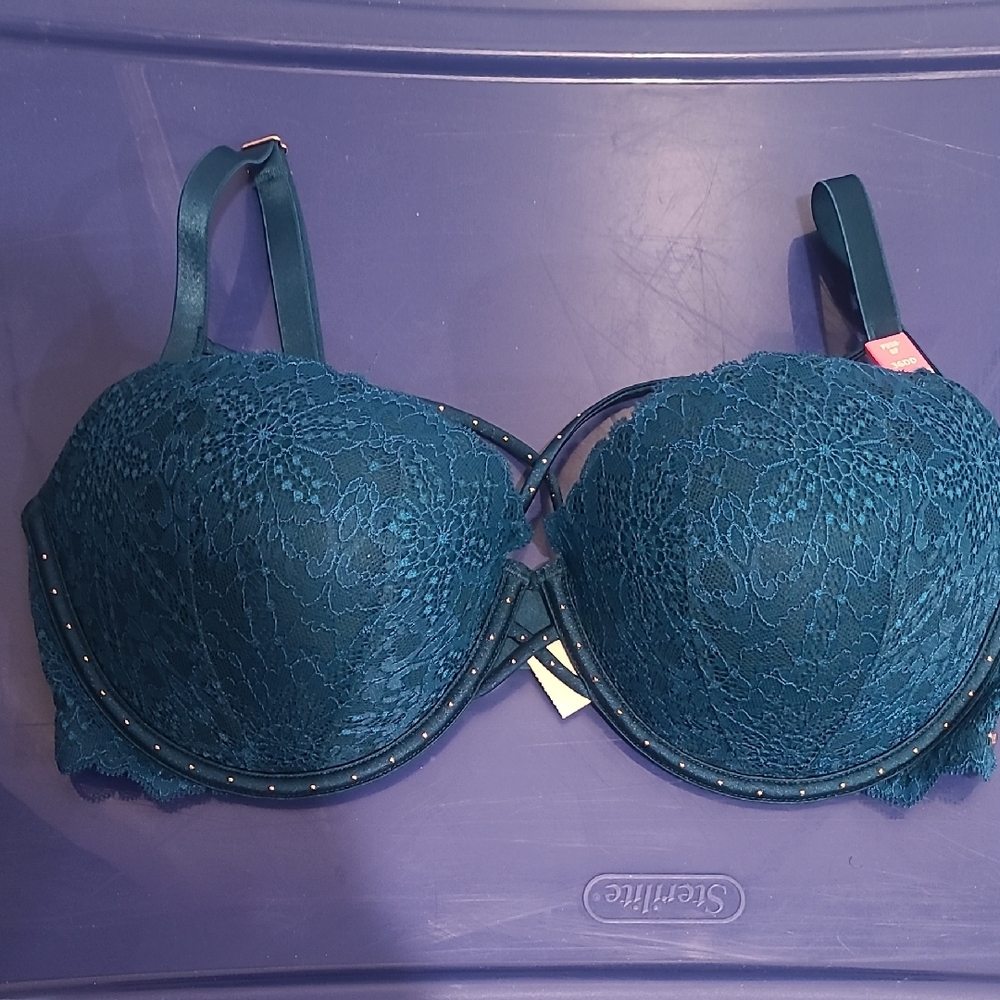 Victoria's Secret Teal Lace Bra with Stud Accents